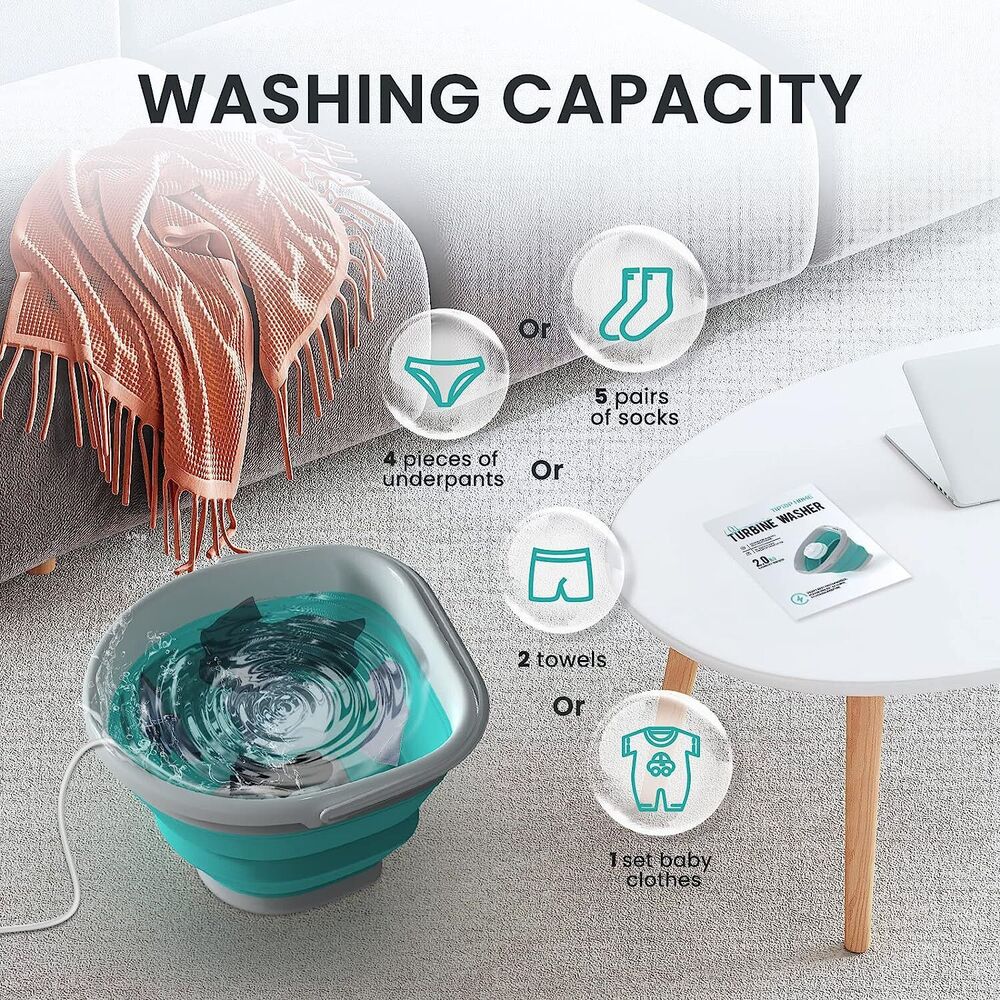 Portable Washing Machine, Mini Washing Machine with 10L Foldable Laundry Bucket - Picture 2 of 6